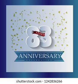 83 Anniversary template design white and blue color with a bright blue background