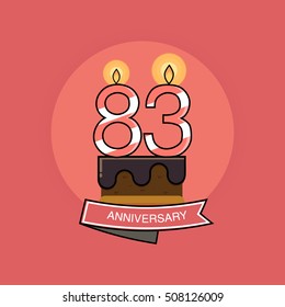 83 Colorful Birthday Candles number, Anniversary Logo Design Isolated on Pink Background