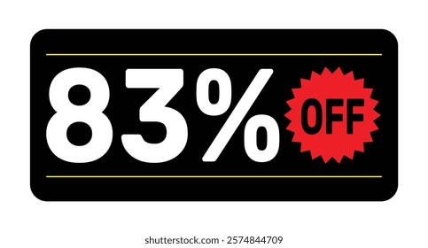 83% discount tag. icon vector Black, white and rad rectangular shape, perfect for marketing promotions