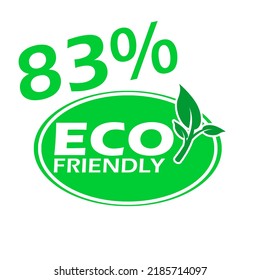 83% Eco friendly stamp icons Vector illustration with Green organic plant leaf. Eco friendly green leaf label sticker. 2d vector illustration.
