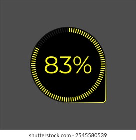 83% Loading. Ui Diagram vector. Download progress icon. Circle diagram interface. Eighty three percent downloading.