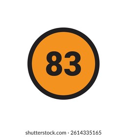 83 Number icon vector Orange Circle with Black design
