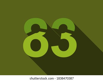 83 Number with long shadow, green colors cutting style. For logo, brand label, design elements, corporate identity, application & more. Vector editable illustration.