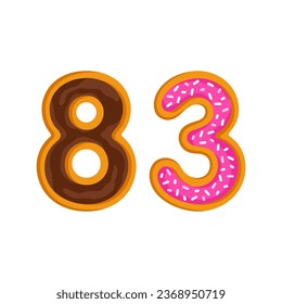 83 number sweet glazed doughnut vector illustration