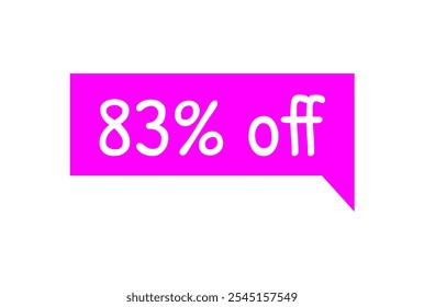 83% off. Discount tag magenta and white text. Marketing promotions, retail sales. Simple offer tag. Eighty three percent off.