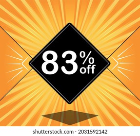 83% off. Orange banner - black balloon for big sales.