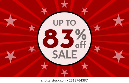 Hasta un 83% de descuento, banner rojo con descuento para mega ventas