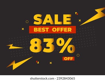 83% off sale best offer. Sale banner with eighty three percent of discount, coupon or voucher vector illustration. Yellow and red template for campaign or promotion.