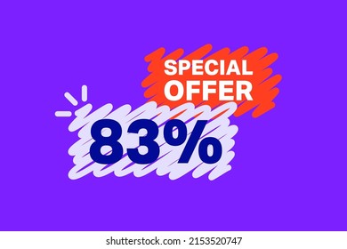 83% OFF Sale Discount banner shape template. Super Sale 83 percent Special offer badge end of the season sale coupon bubble icon. Modern concept design. Discount offer price tag vector illustration.