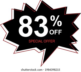 83% off special offer. Banner with eighty-three percent discount on a black and red balloon.