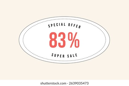 83% OFF special offer sign. Eighty three percent off. Super Sale. Discount coupon symbol. Vector illustration.