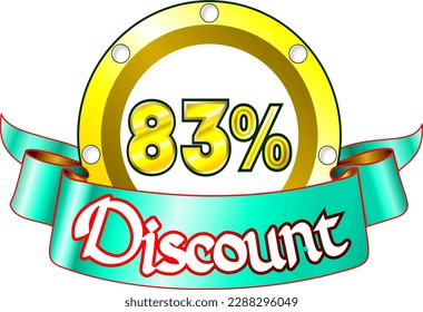 83% off, yellow disk and green ribbon, vector illustration for wholesale and retail, illustrative art, beautiful illustration, vector. God is good!
