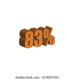 83 percent 3D orange text. 83% 3D text on white background. Eighty-three percent special offer, discount and percentage tag vector