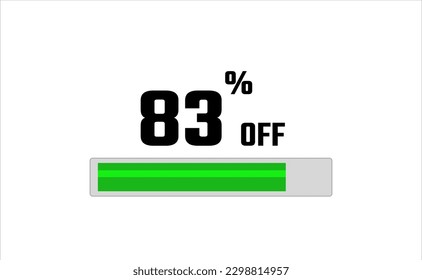 83 percent off. Banner with loading bar, green and gray color, white background, and black font.