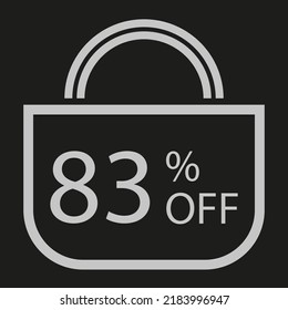83 percent off. Black banner with shopping bag illustration.