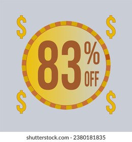 83 percent off blue banner with yellow coin for promotions and offers.