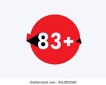 83 plus Age limit icons, 83+ restriction flat sign isolated on white background