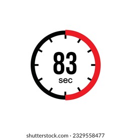 83 seconds timer clock. 83 sec stopwatch icon countdown time digital stop chronometer.