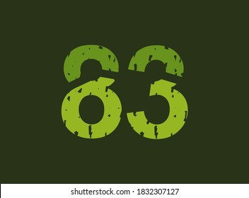 83 vector number made of grungy, grunge texture. Rubber stamp imprint style. For logo, brand label, poster, design elements etc.