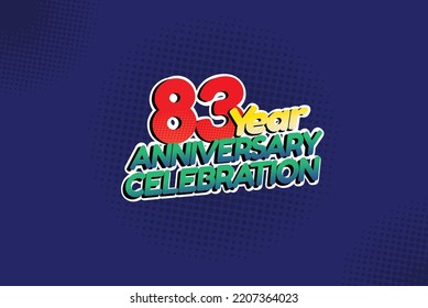 83 year anniversary celebration fun style logotype. anniversary logo with red, purple and blue color isolated on red background, vector design for celebration, invitation and greeting card - Vector