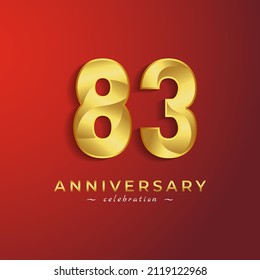 83 Year Anniversary Celebration with Golden Shiny Color for Celebration Event, Wedding, Greeting card, and Invitation Card Isolated on Red Background