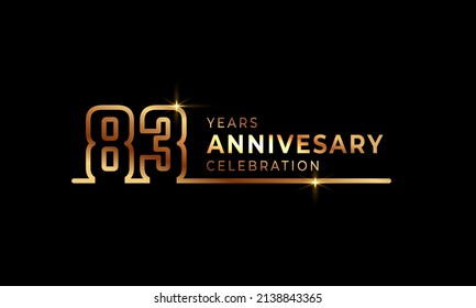 83 Year Anniversary Celebration Logotype with Golden Colored Font Numbers Made of One Connected Line for Celebration Event, Wedding, Greeting card, and Invitation Isolated on Dark Background