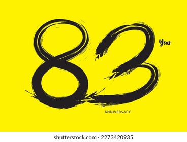 83 year anniversary celebration logotype on yellow background, 83 number design, 83th Birthday invitation, anniversary logo template, logo number design vector, calligraphy font, typography logo svg