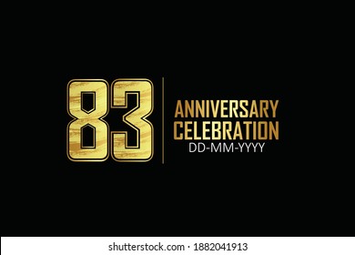 83 year anniversary celebration Yellow Golden Color Sporty Design logotype. anniversary logo isolated on Black background, for celebration, invitation card, and greeting card - Vector