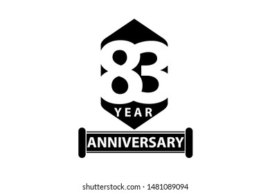 83 year anniversary, minimalist logo years, jubilee, greeting card. invitation. Sign Ribbon All Black space vector illustration on White background - Vector