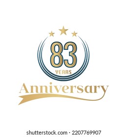 83 Year Anniversary Vector Template Design Illustration. Gold And Blue color design with ribbon