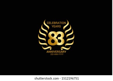 83 year minimalist logo years, jubilee, greeting card. Birthday invitation. Sign wings Line Gold space vector illustration on black background - Vector