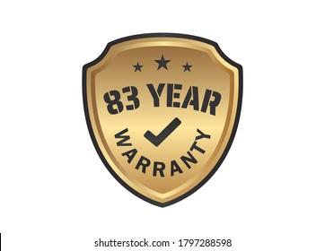 83 year Warranty Gold Shields on White Background