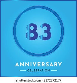 83 years anniversary celebration with circle frame isolated on sky blue background. Creative design for happy birthday, wedding, ceremony, event party, marriage, invitation card and greeting card. svg