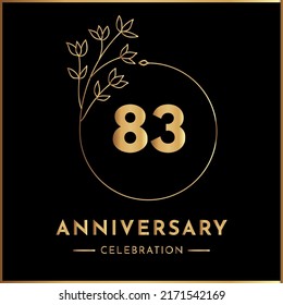 83 years anniversary celebration with golden floral frame isolated on white background. Creative design for happy birthday, wedding, ceremony, event party, marriage, and greeting card. svg