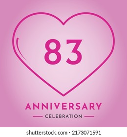 83 years anniversary celebration with heart isolated on pink background. Creative design for happy birthday, wedding, ceremony, event party, marriage, invitation card and greeting card. svg