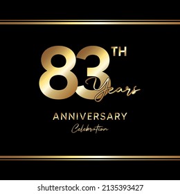 83 years anniversary celebration. Anniversary logo with golden color isolated on black background, vector design for celebration, invitation card, greeting card, and banner