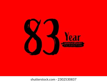 83 Years Anniversary Celebration logo on red background, 83 number logo design,83th Birthday Logo,  logotype Anniversary, Vector Anniversary For Celebration, poster, Invitation Card