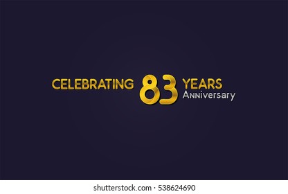 83 Years Anniversary Celebration Logo, Yellow, Isolated on Dark Purple Background