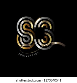 83 years anniversary celebration logotype with line number gold and silver color isolated on black color. vector anniversary for celebration, invitation card, and greeting card