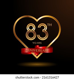 83 years anniversary celebration logotype with gold color and ribbon for booklet, leaflet, magazine, brochure poster, banner, web, invitation or greeting card. Vector illustrations.
