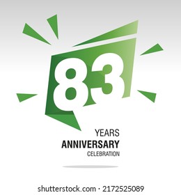 83 Years Anniversary celebration modern origami speech logo icon green white vector