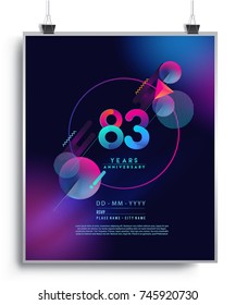 83 Years Anniversary Logo with Colorful Galactic background, Vector Design Template Elements for Invitation Card and Poster Your Birthday Celebration.