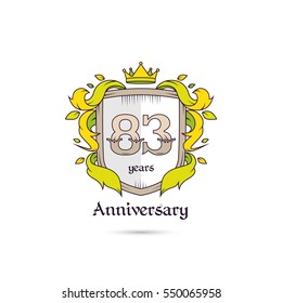 83 Years Anniversary Logo Using Heraldic Theme, Colorful and Isolated on white background