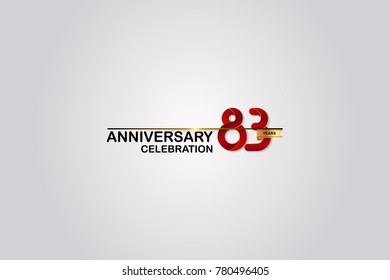 83 Years Anniversary Logotype with Elegant Red Color and Golden Ribbon Isolated on White Background