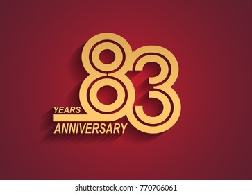 83 years anniversary logotype with linked number golden color isolated on red background for celebration event