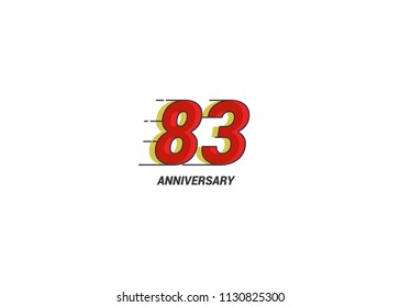 83 Years Anniversary Logotype with red flat colored font for company celebration event, birthday