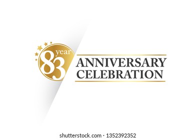83 years anniversary, minimalist logo.  jubilee, greeting card. Birthday invitation. Gold space vector illustration on white background - Vector