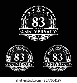 Se cumplen 83 años. 83.ª colección de logo de la celebración. Vector e ilustración. 