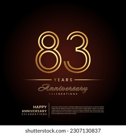 83 years anniversary, anniversary template design with double line number and golden text for birthday celebration event, invitation, banner poster, flyer, and greeting card, vector template