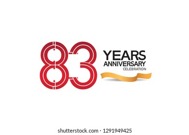 83 years anniversary template with red color number and golden ribbon